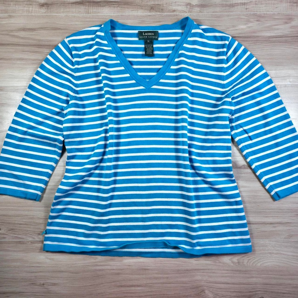 Lauren Ralph Lauren 3/4 Sleeve Long V Neck Knit Shirt Sweater
